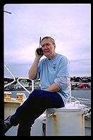 Port Stanley, Falkland Islands - W7EW on the phone - Feb 2002